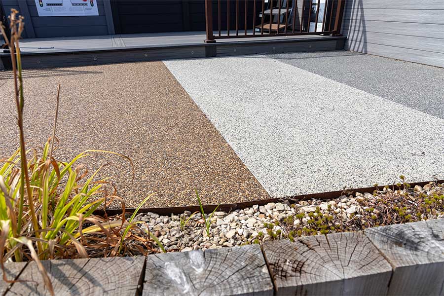 Displays of Addagrip resin bound gravel for driveways and paths in different colours can be seen at the AWBS branch in Swindon