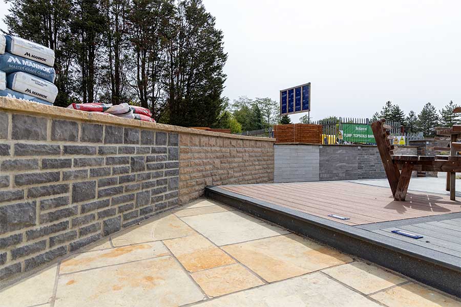 A variety of installed walling stone and wall cladding tiles on display at AWBS in Swindon