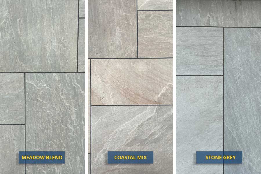 Three different styles of sandstone effect porcelain paving from the AWBS Exclusive range