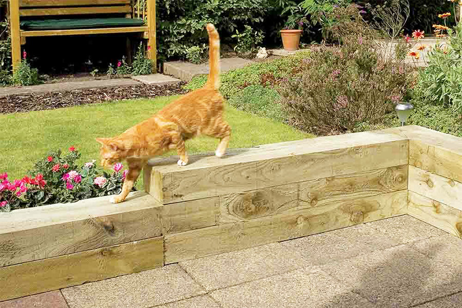 Garden walls built using softwood sleepers