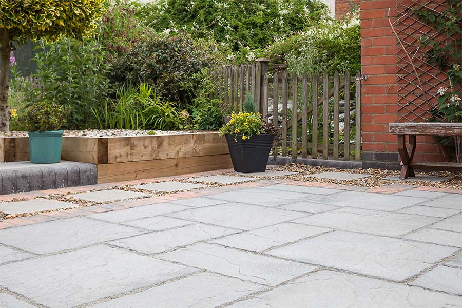 Brett Canterbury rustic style concrete paving in light grey colour