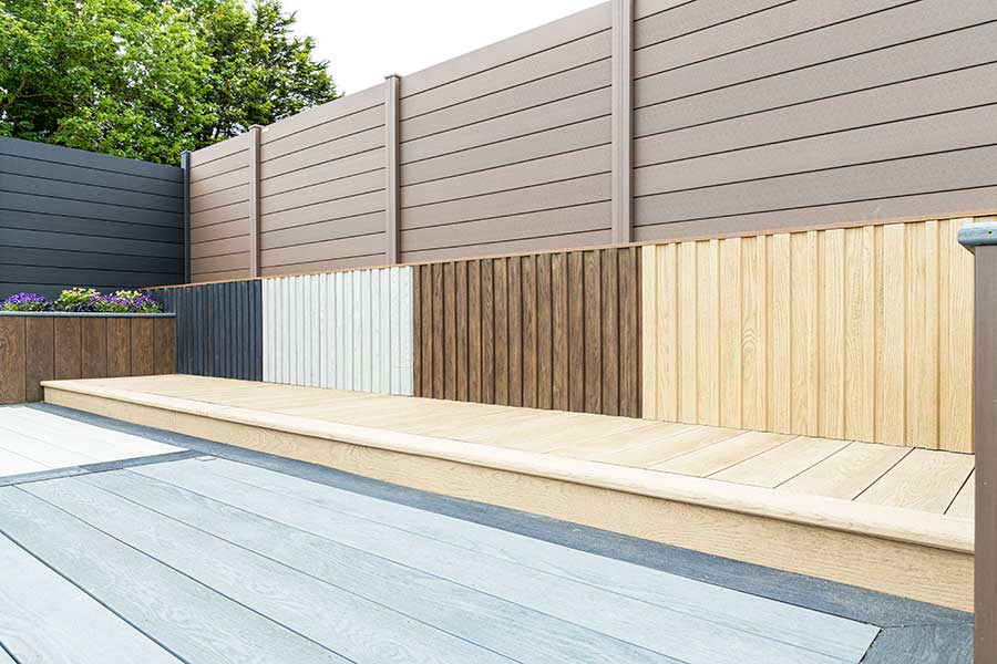 4 colours of Millboard Board & Batten composite wood effect wall cladding on display at the Oxford branch of AWBS