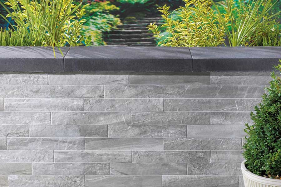 Pavestone Minerali stone effect porcelain wall cladding tiles transform the look of this garden wall
