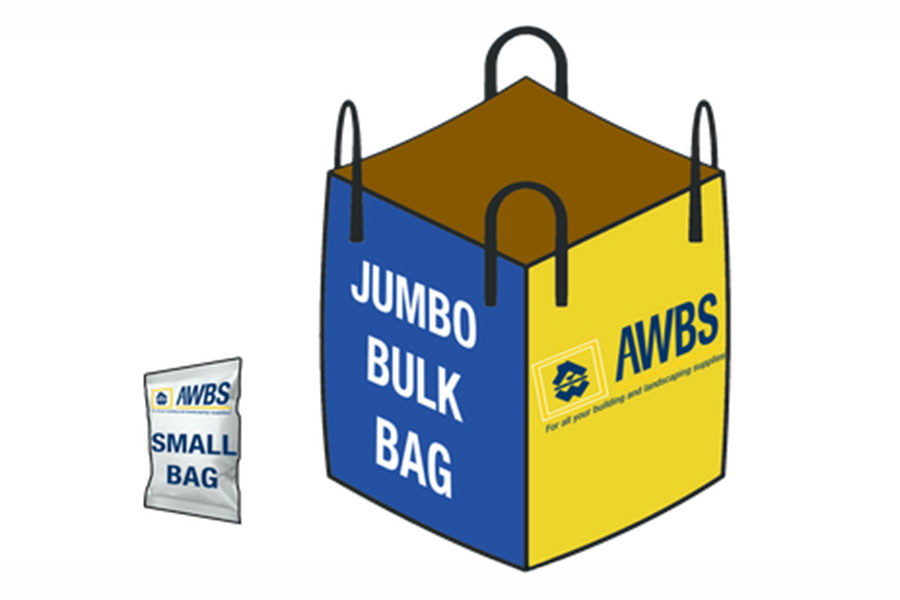 Side-by-side comparison of AWBS bulk bags and small 23kg bags of compost and soil