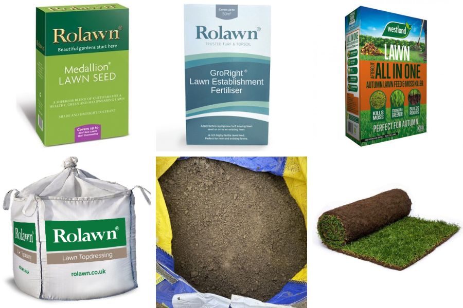 A selection of AWBS and Rolawn products for reviving a dead lawn