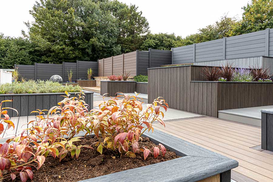 Raised planter made using composite wood effect cladding boards