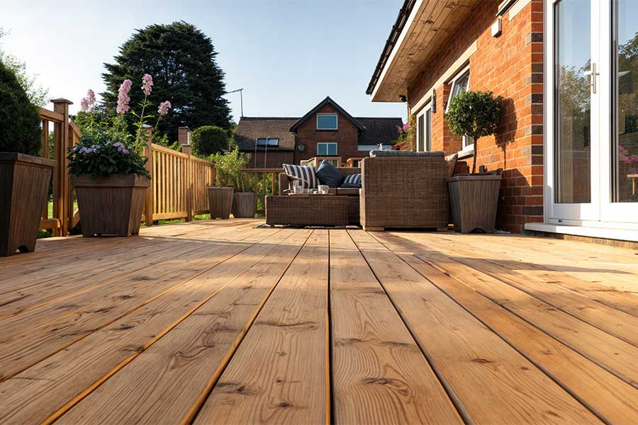 Attractive outdoor area created with softwood timber decking and handrails