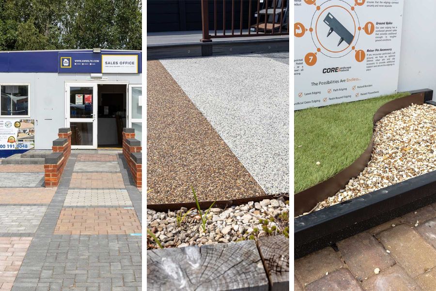 Images of block paving, resin bound gravel and gravel for driveways on display at AWBS branches