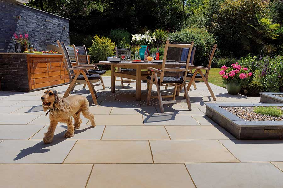 Nice garden with smart new paving and stone walls