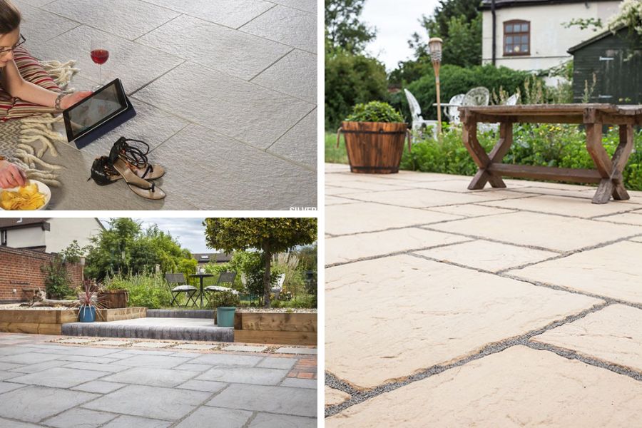 Stylish modern and traditional styles of concrete paved patios