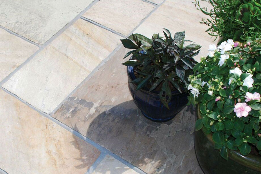 Patio featuring Global Stone 570 Series mint paving slabs