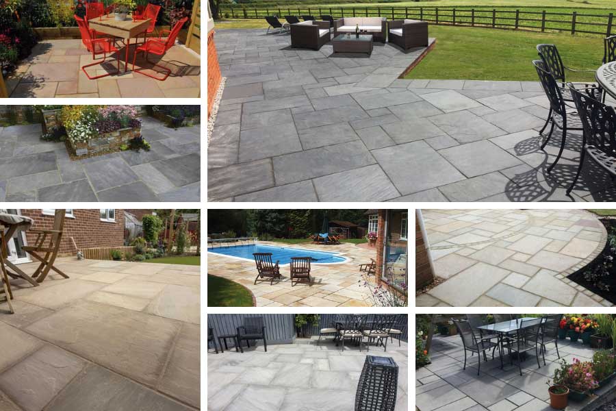 8 different styles of natural stone paving available in AWBS Exclusive patio paving packs