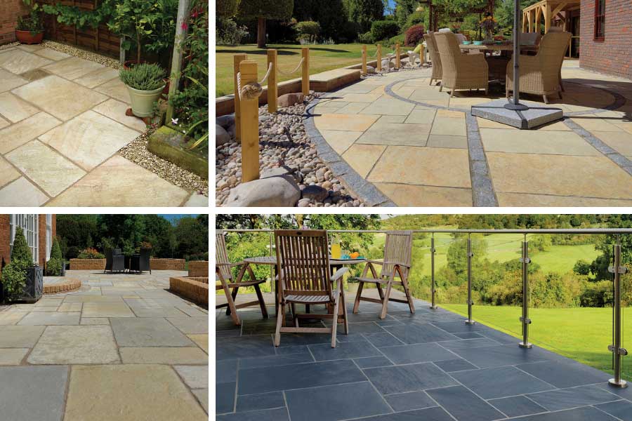 Examples of Pavestone natural stone paving packs available from AWBS