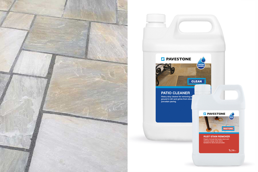 Pavestone Rust Stain Remover may be used to remove brown spots and staining from paving and patios