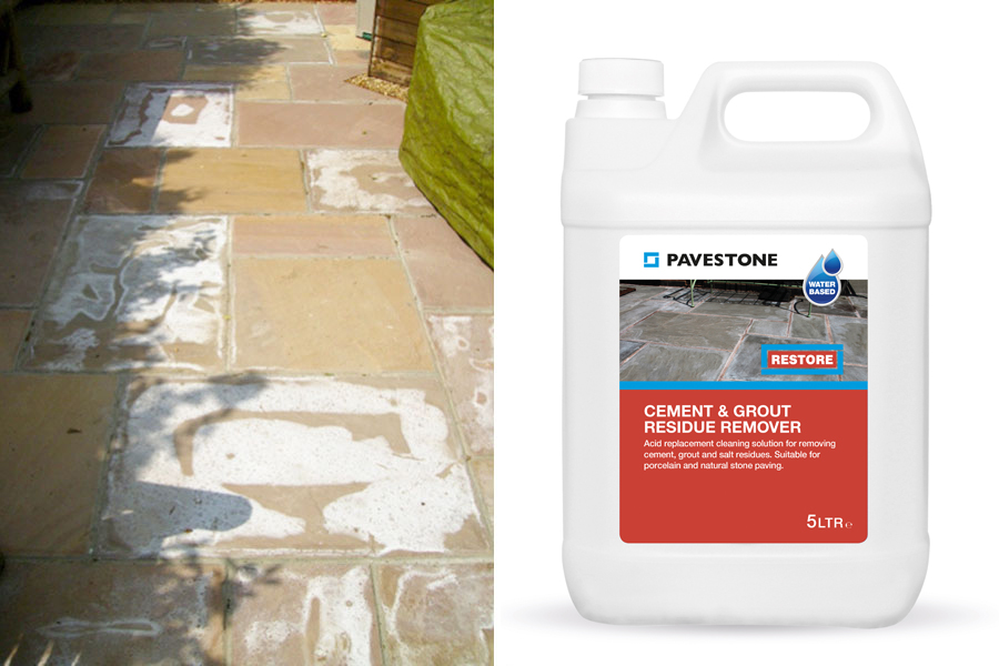 Pavestone Cement & Grout Residue Remover can be used to remove efflorescence from paving slabs