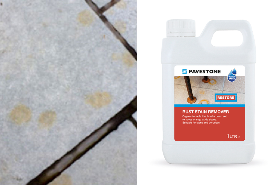 Fertiliser staining can be removed from paving slabs with Pavestone Rust Stain Remover
