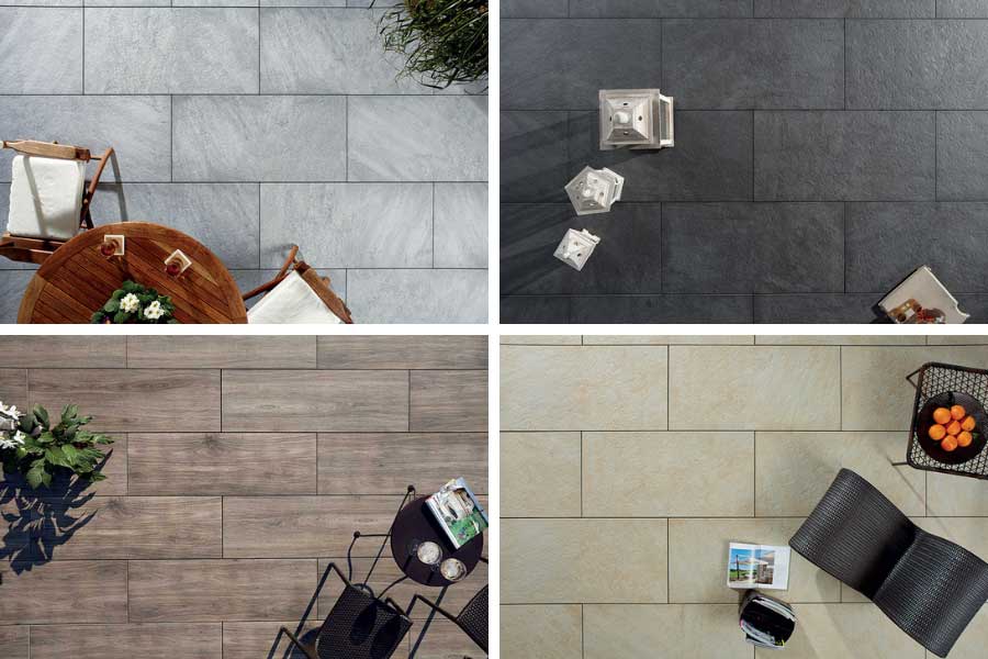 Four examples for different styles of porcelain paving